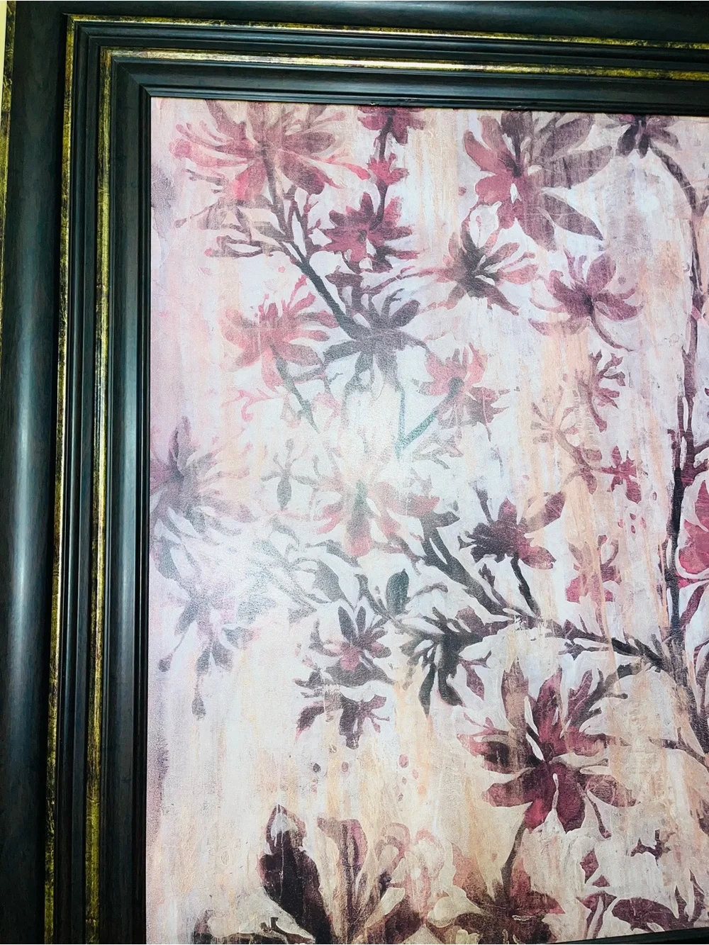 Floral Wall Art Print in Pink and Black & Gold Frame